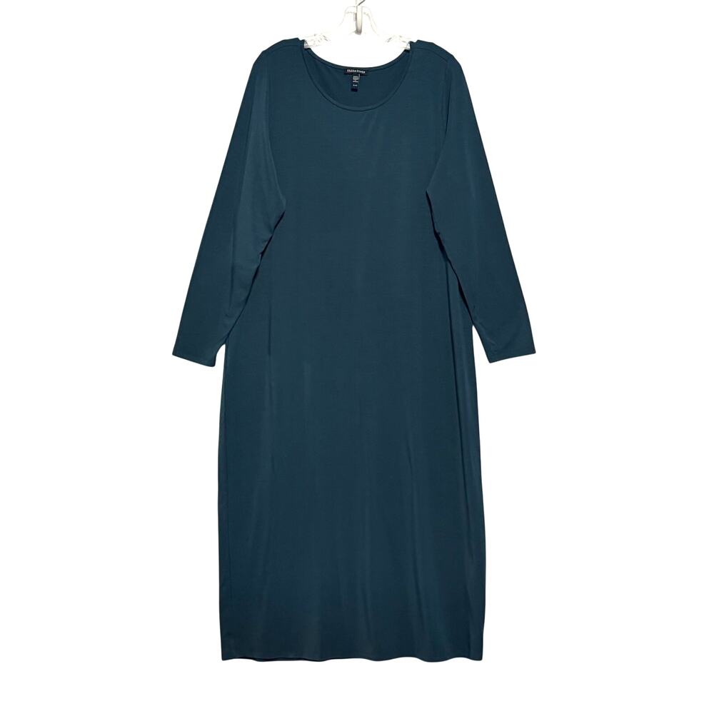 Eileen Fisher Stretch Jersey Knit Oval Dress Easy Fit Full Length Alpine XL